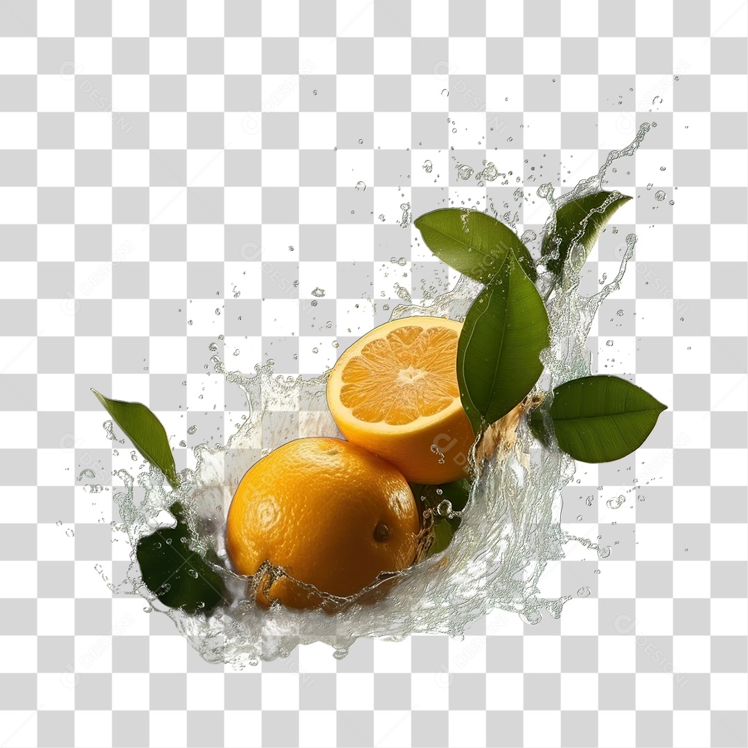 Laranja em Splash de Água PNG Transparente