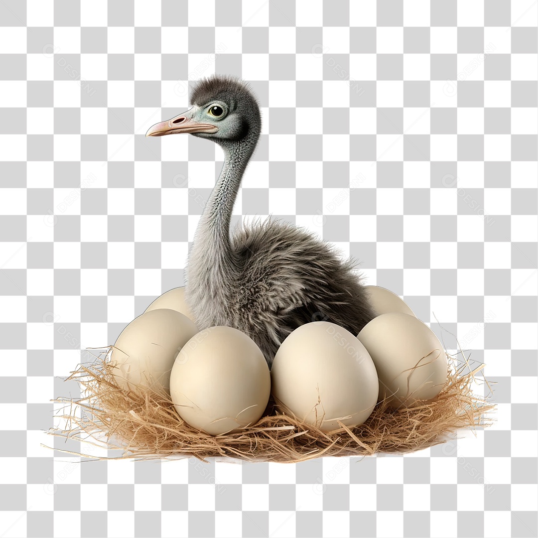 Avestruz em Seu Ninho com Ovos PNG Transparente