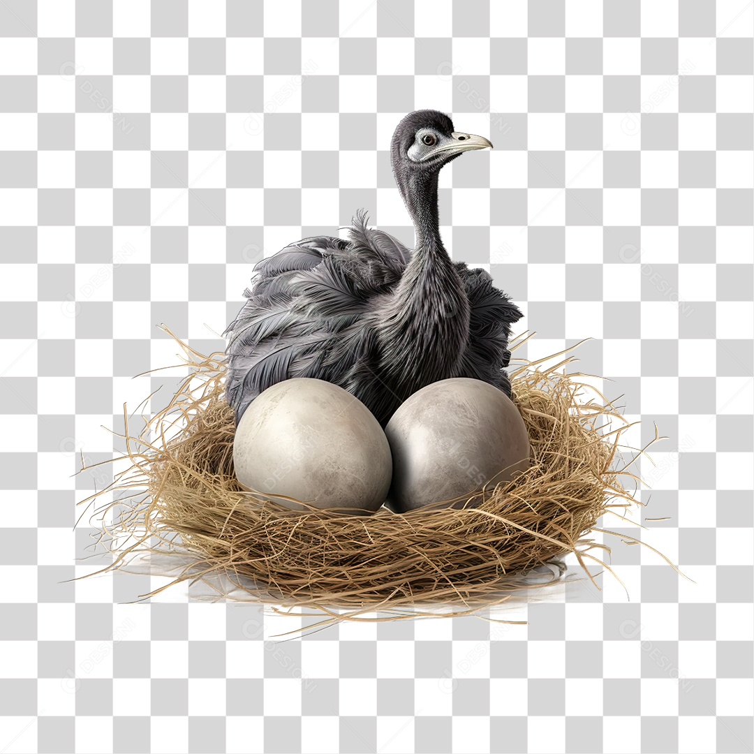 Avestruz em Seu Ninho com Ovos PNG Transparente