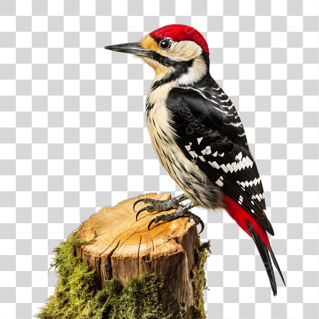 Ave Pica-Pau em Tronco de Árvore PNG Transparente