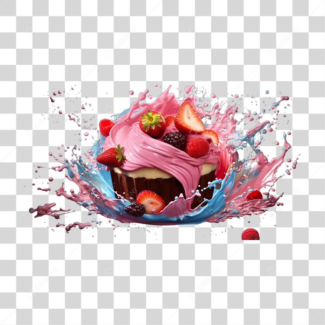 Bolinho de Morango com Cobertura PNG Transparente