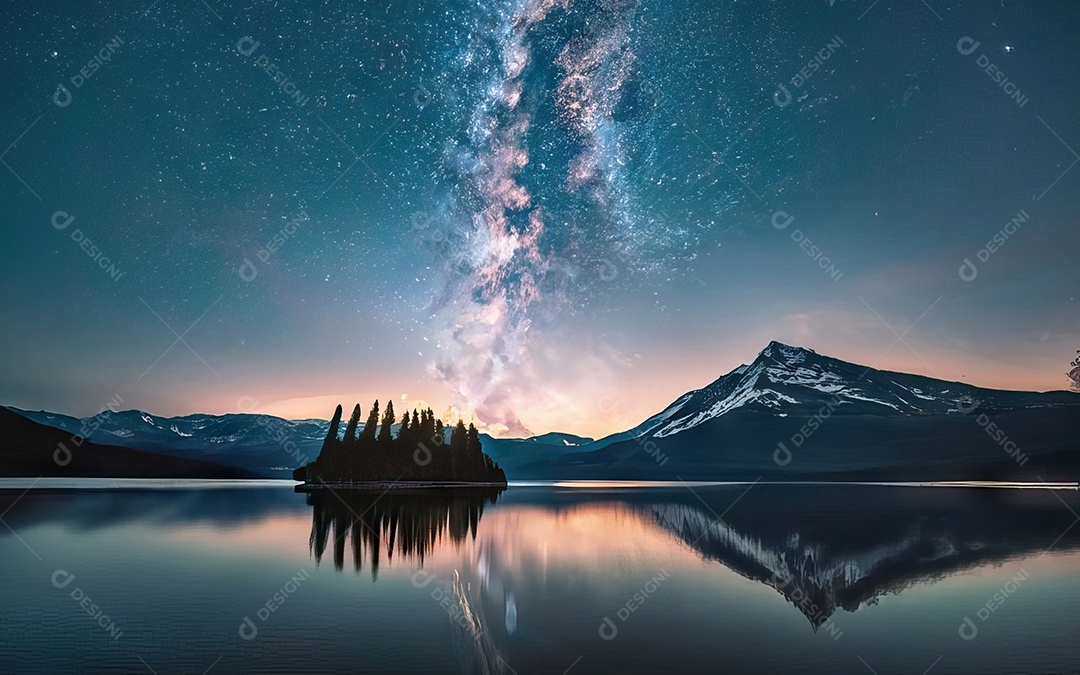 Lago à noite com céu estrelado