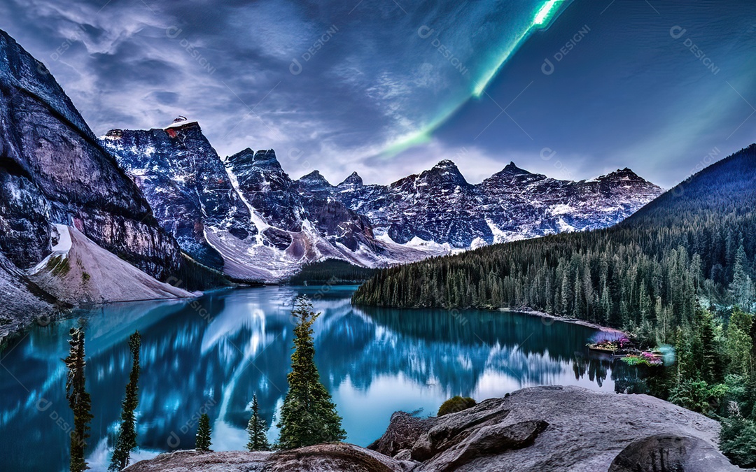 Lago à noite com céu estrelado