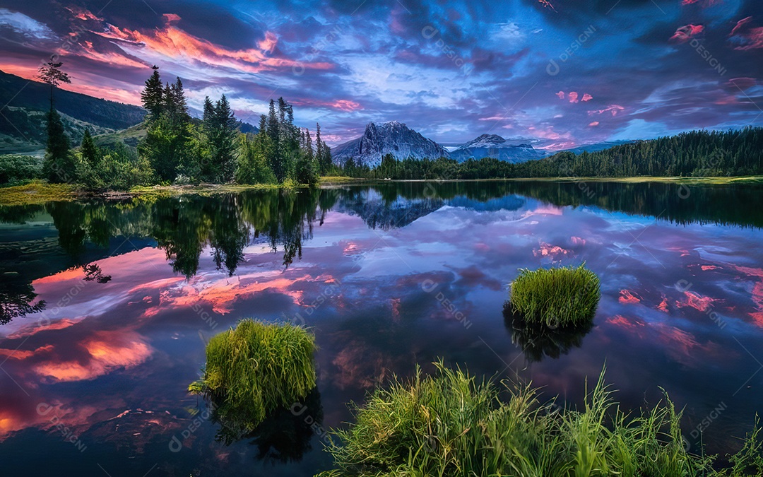 Lago à noite com céu estrelado