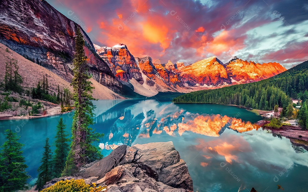 Linda paisagem com pôr do sol com céu nublado