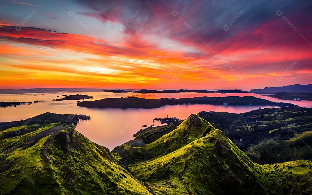 Linda paisagem com pôr do sol com céu nublado