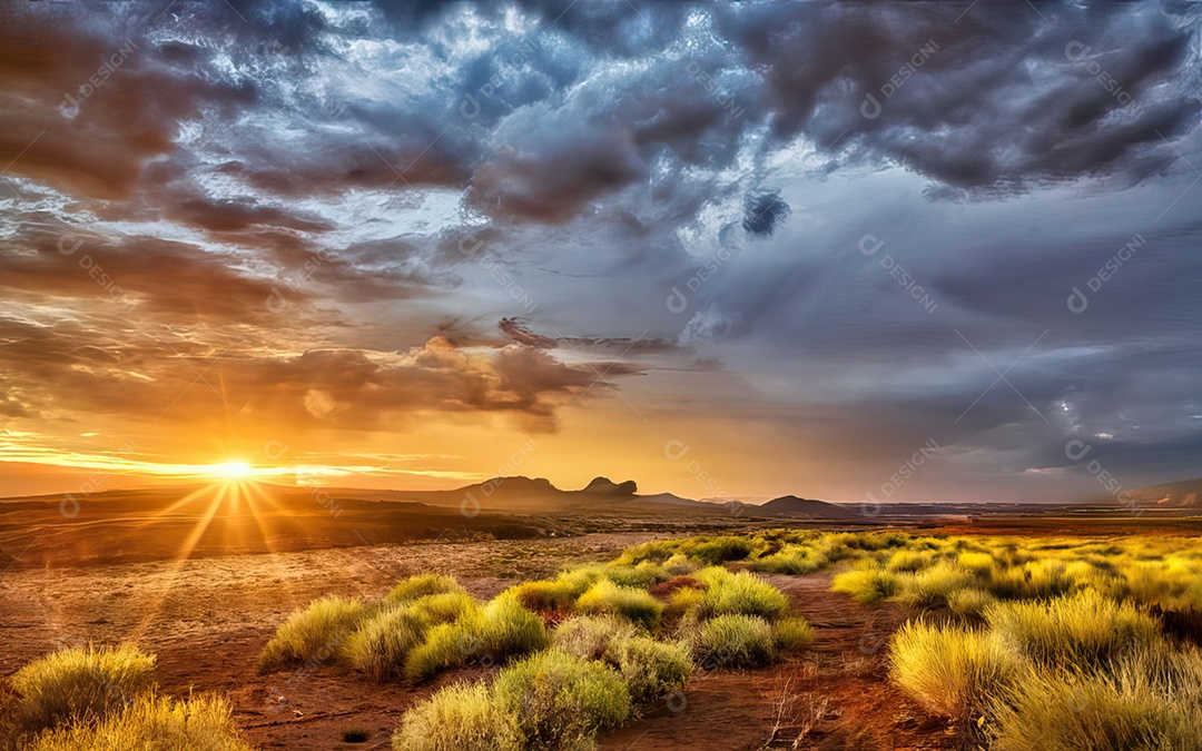 Linda paisagem com pôr do sol com céu nublado