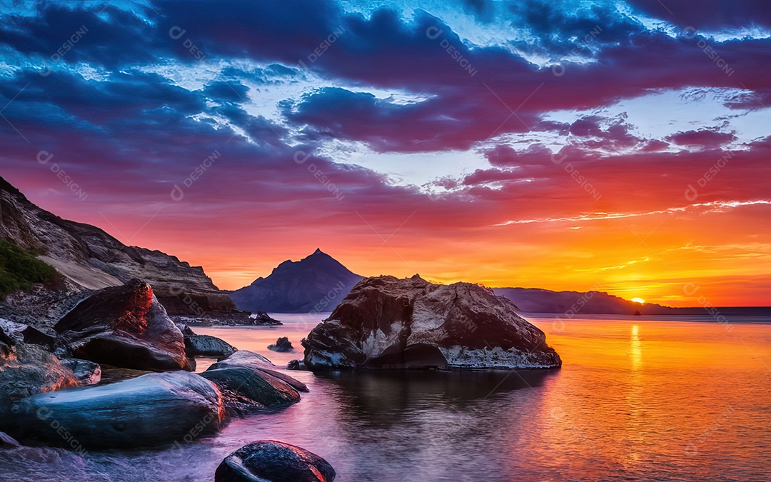 Linda paisagem com pôr do sol com céu nublado