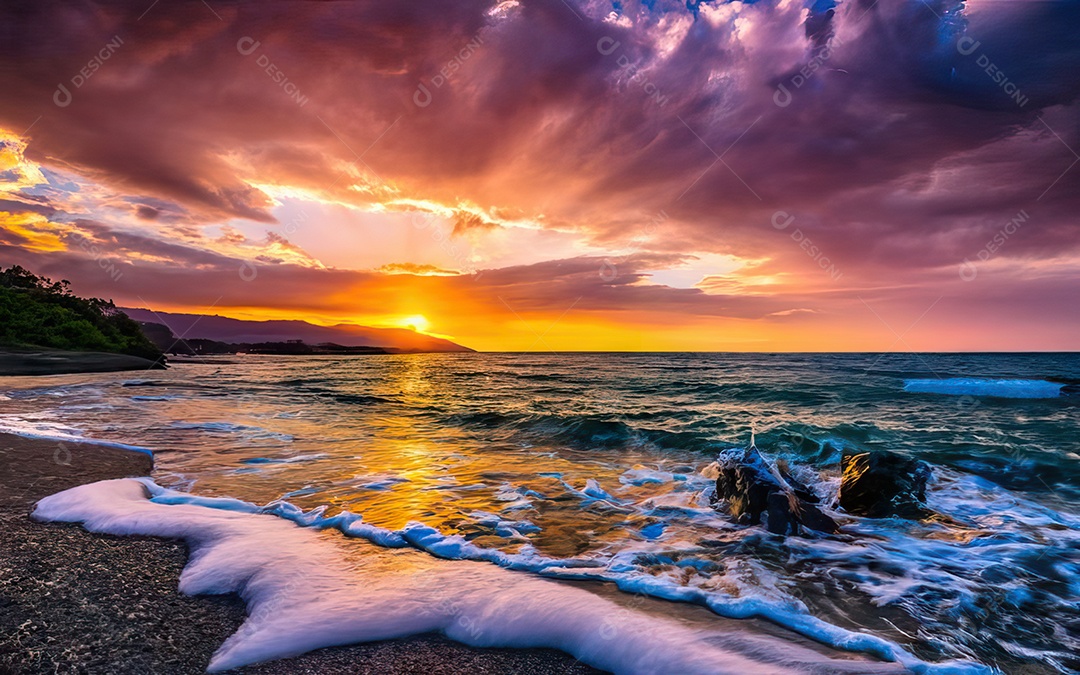 Linda paisagem com pôr do sol com céu nublado