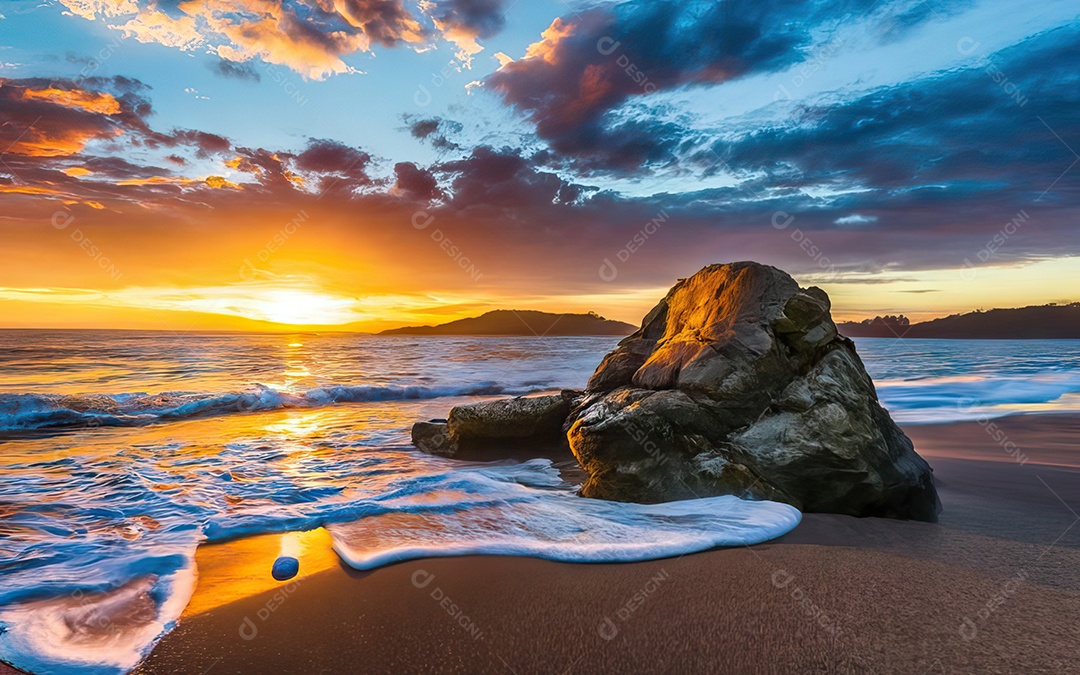 Linda paisagem com pôr do sol com céu nublado