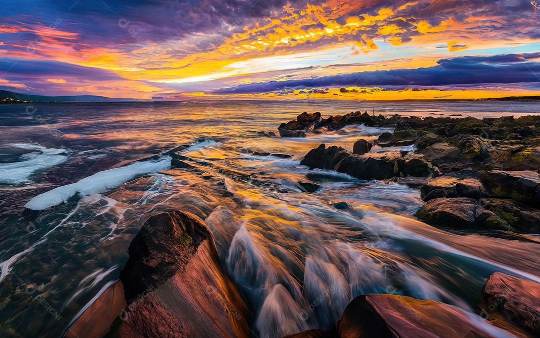 Linda paisagem com pôr do sol com céu nublado