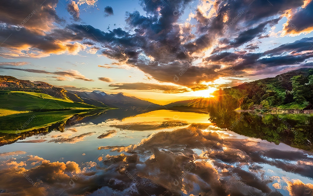 Linda paisagem com pôr do sol com céu nublado