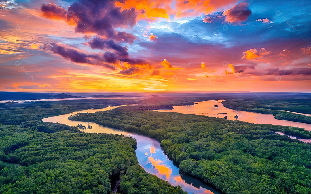 Linda paisagem com pôr do sol com céu nublado
