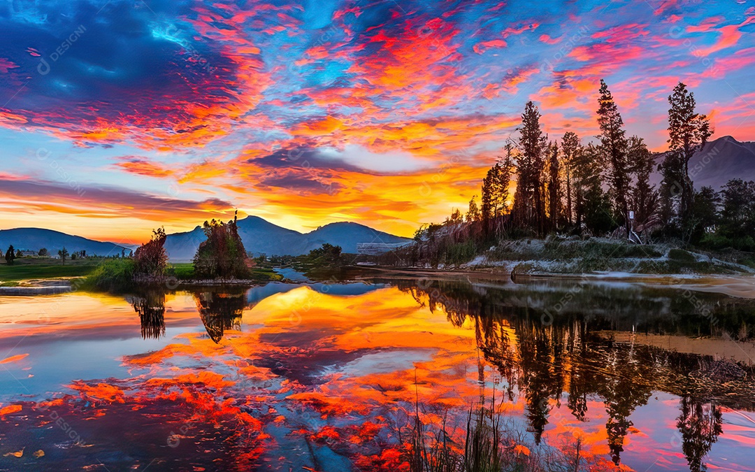 Linda paisagem com pôr do sol com céu nublado