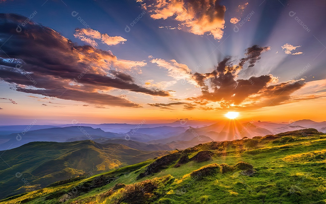 Linda paisagem com pôr do sol com céu nublado