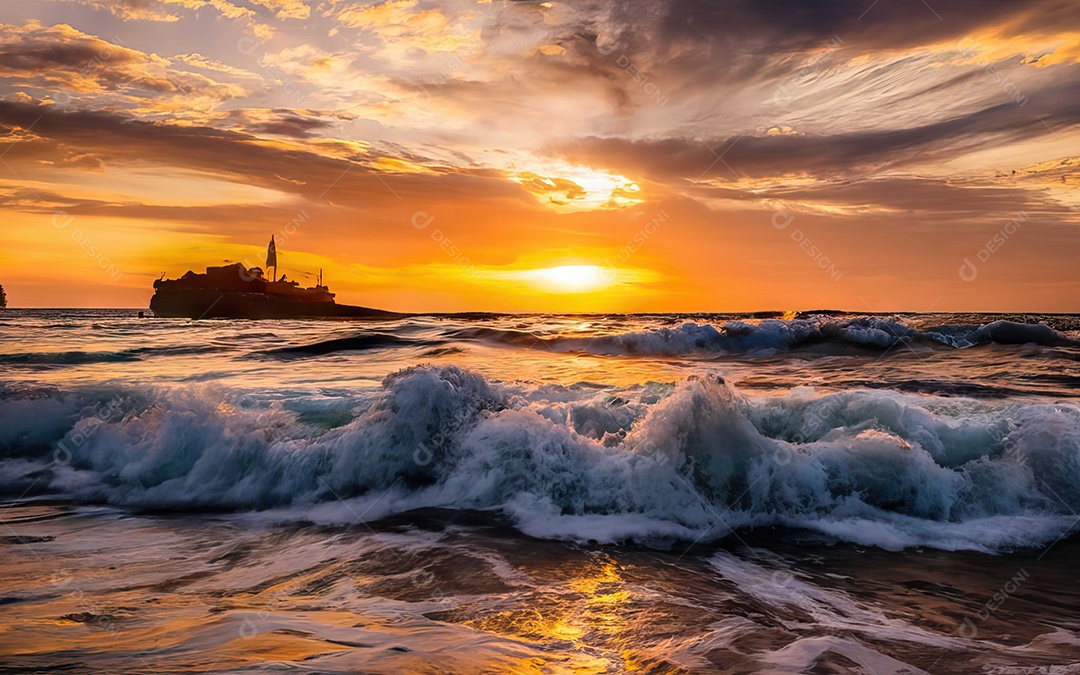 Linda paisagem com pôr do sol com céu nublado