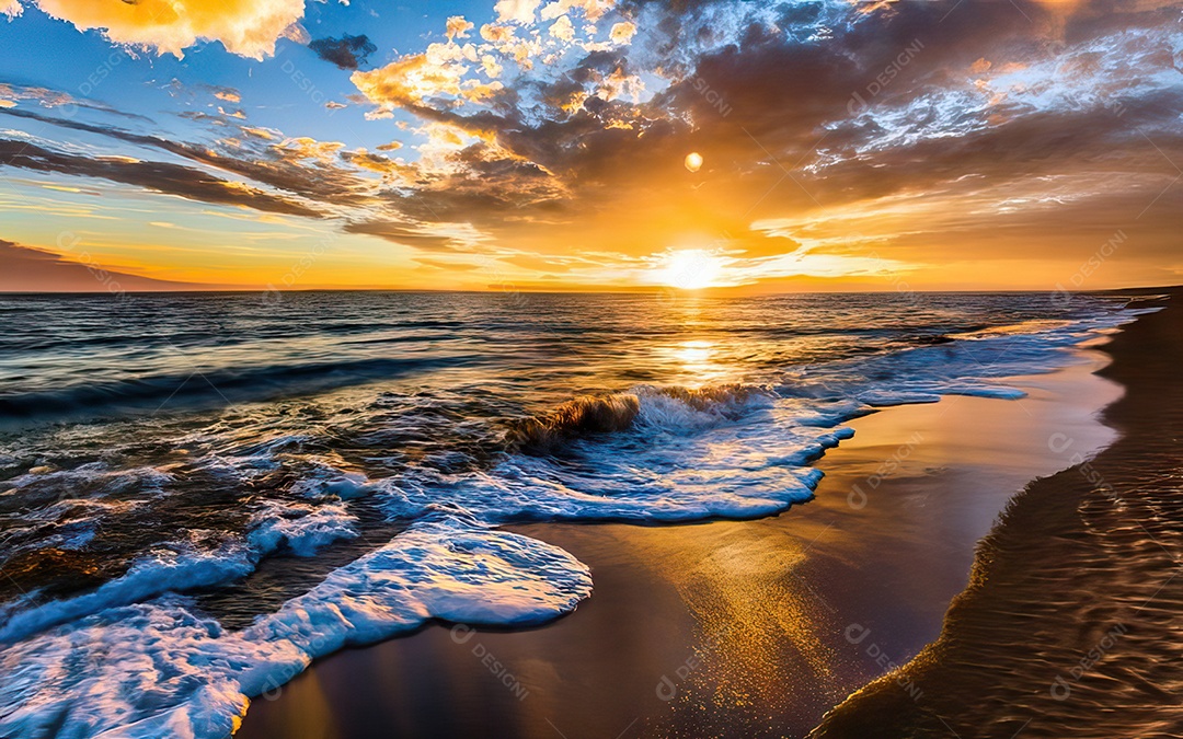 Linda paisagem com pôr do sol com céu nublado