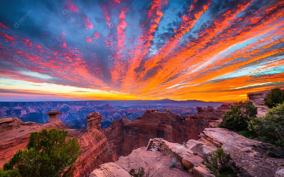 Linda paisagem com pôr do sol com céu nublado