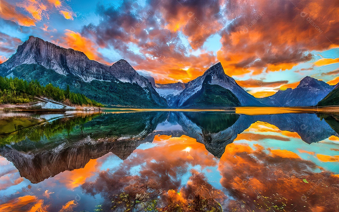 Linda paisagem com pôr do sol com céu nublado