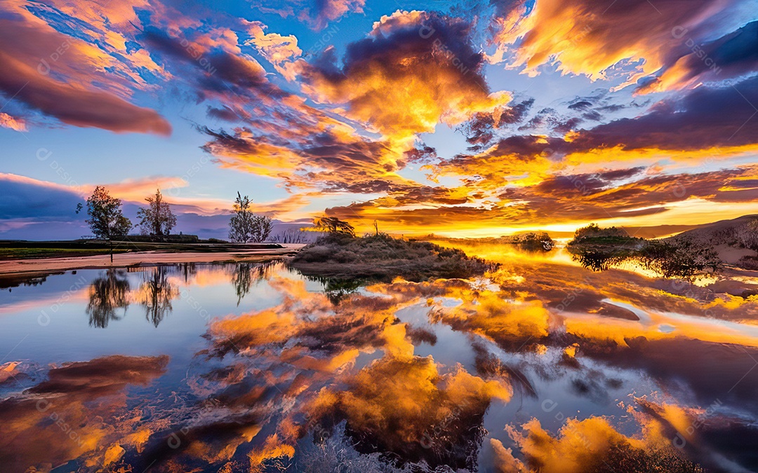 Linda paisagem com pôr do sol com céu nublado