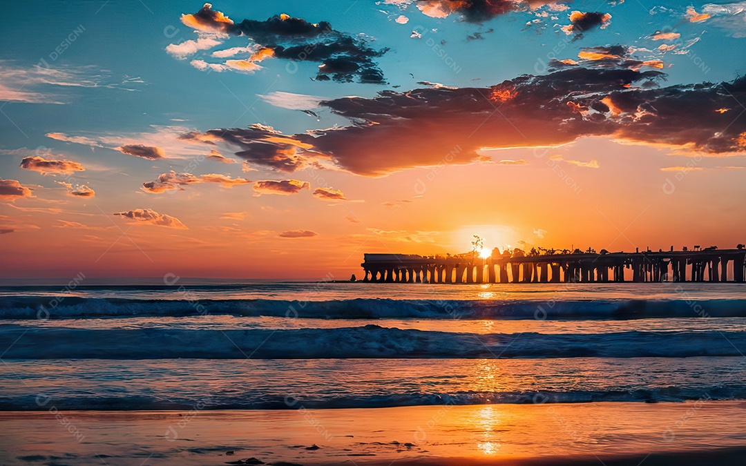 Linda paisagem com pôr do sol com céu nublado