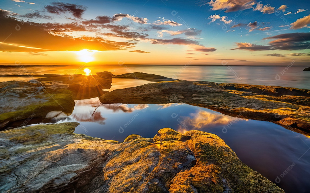 Linda paisagem com pôr do sol com céu nublado