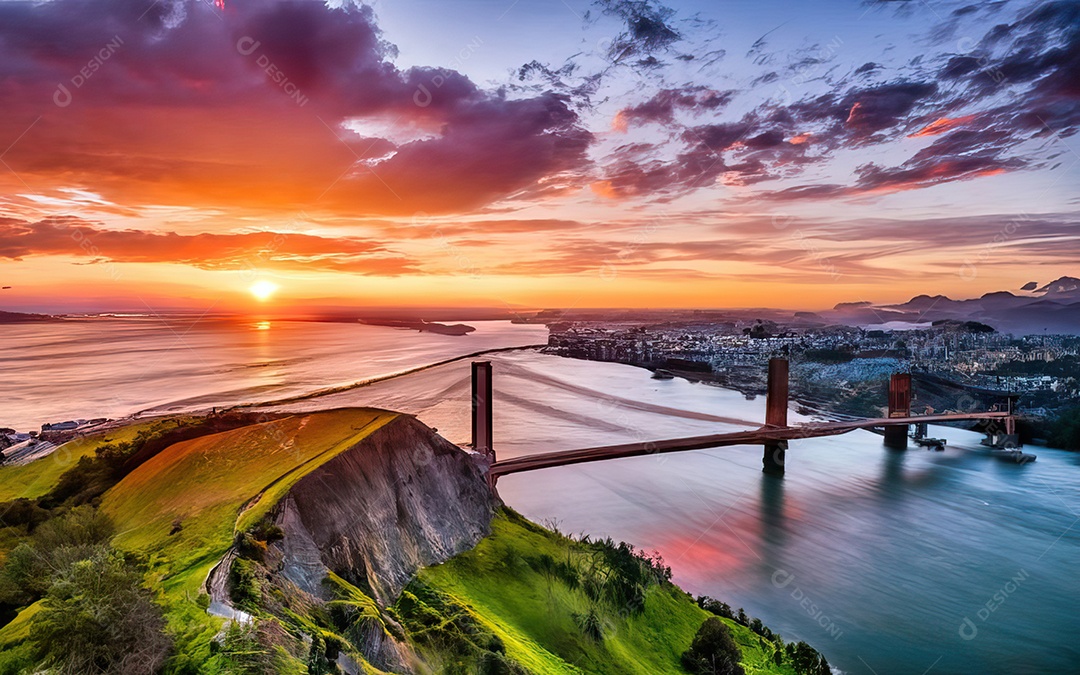 Linda paisagem com pôr do sol com céu nublado