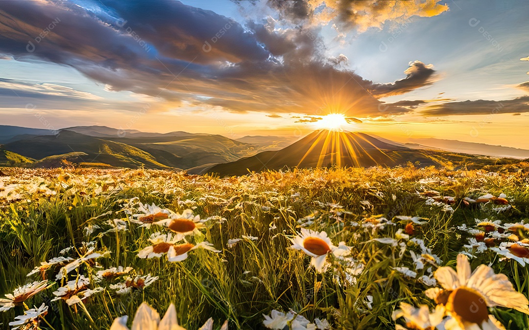 Linda paisagem com pôr do sol com céu nublado