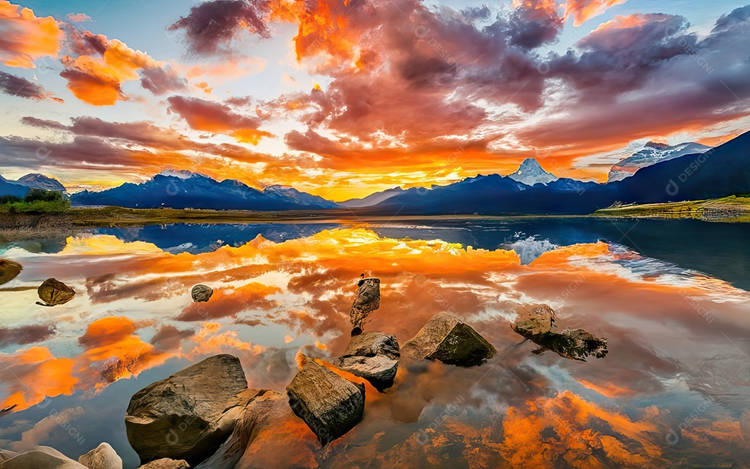 Linda paisagem com pôr do sol com céu nublado