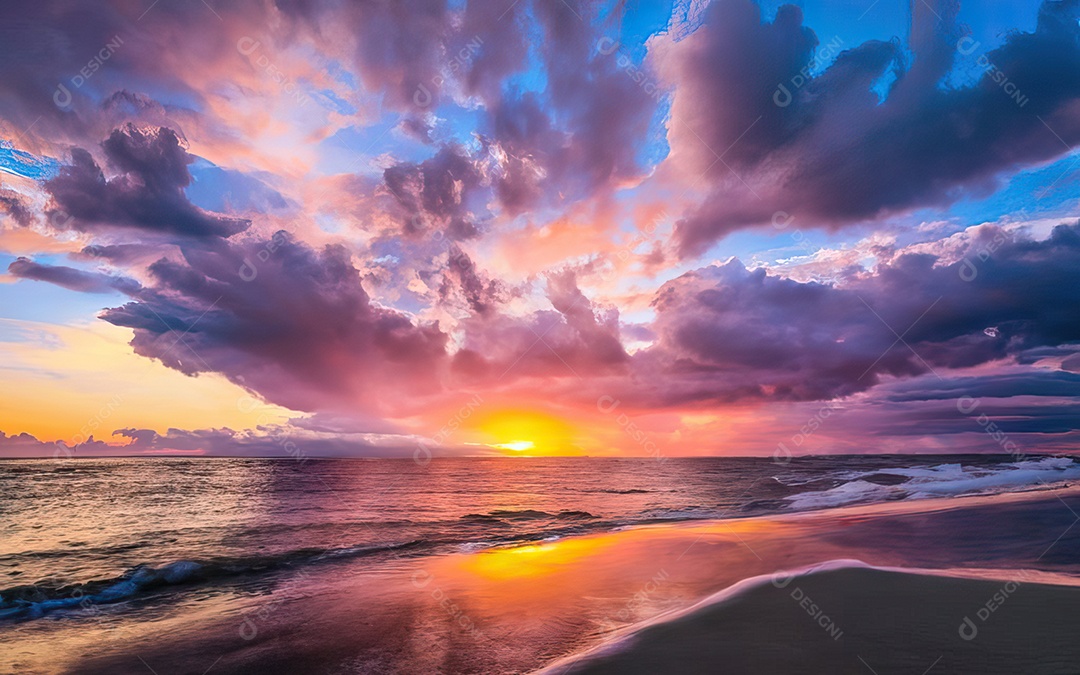 Linda paisagem com pôr do sol com céu nublado