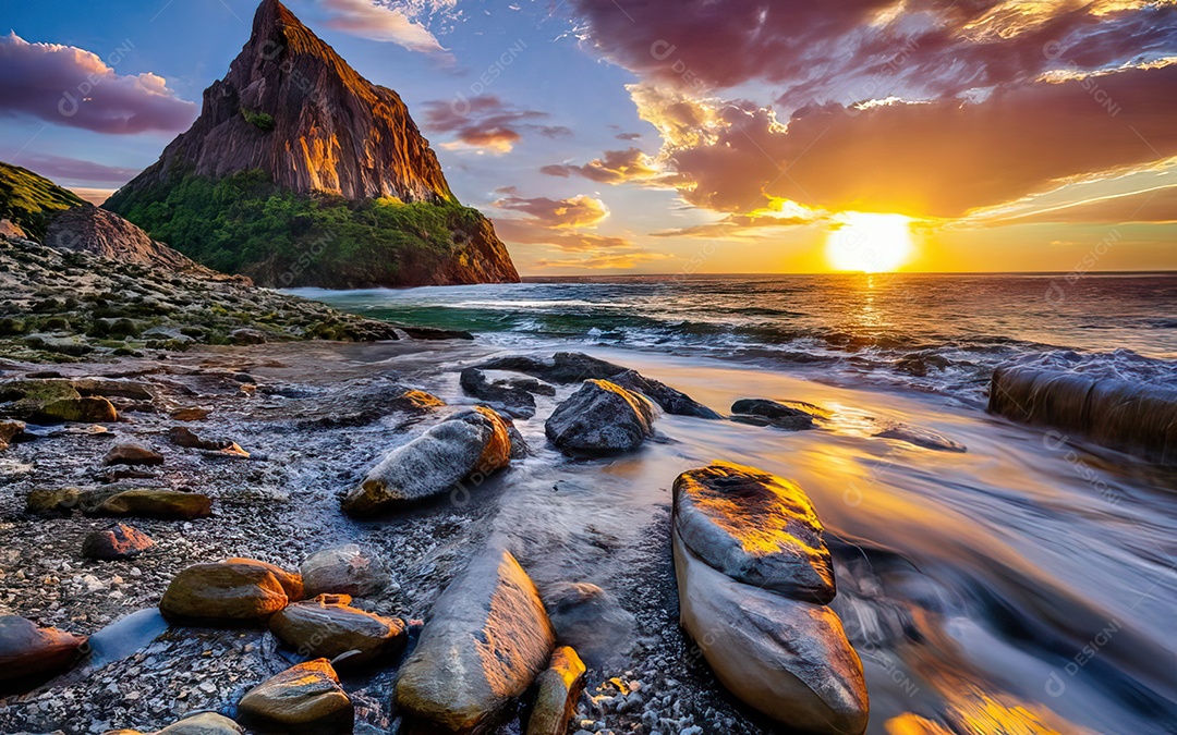 Linda paisagem com pôr do sol com céu nublado