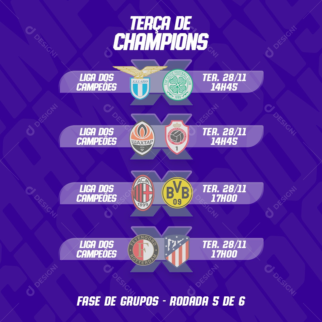 Social Media Flyer Terça De Champions Fase De Grupos PSD Editável