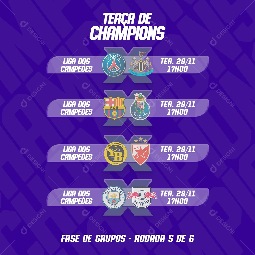Flyer Terça Champions Fase De Grupos Social Media PSD Editável