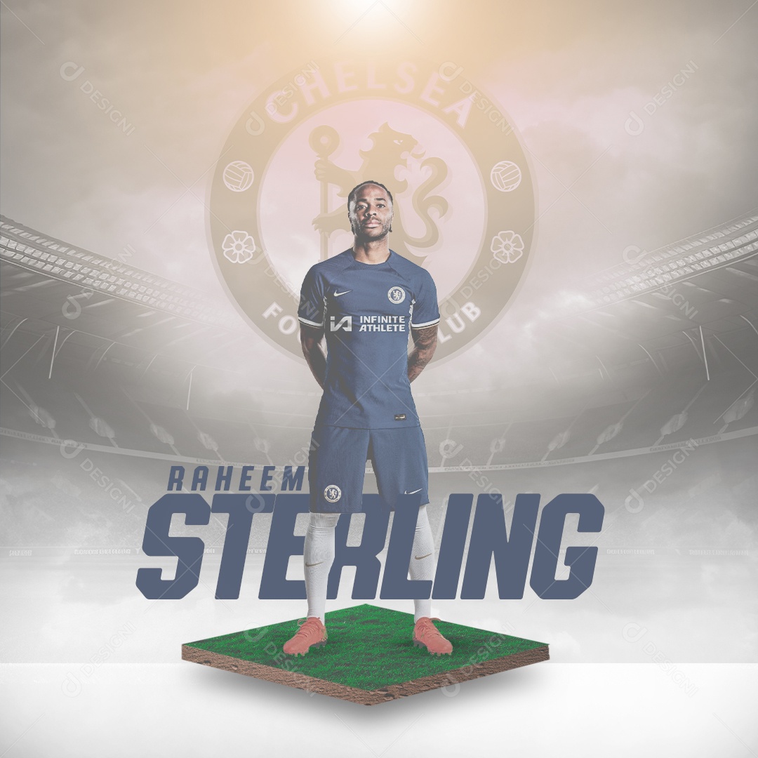 Social Media Flyer Raheem Sterling Chelsea Futebol PSD Editável