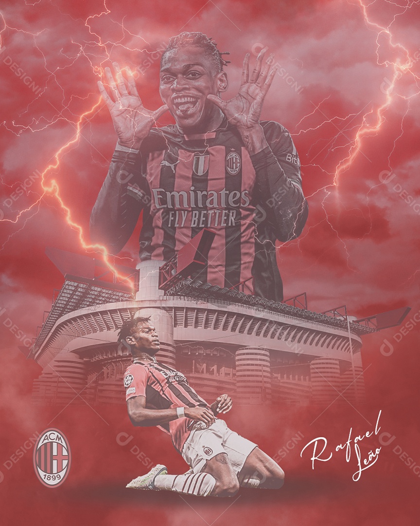 Social Media Flyer Rafael Leão Milan PSD Editável