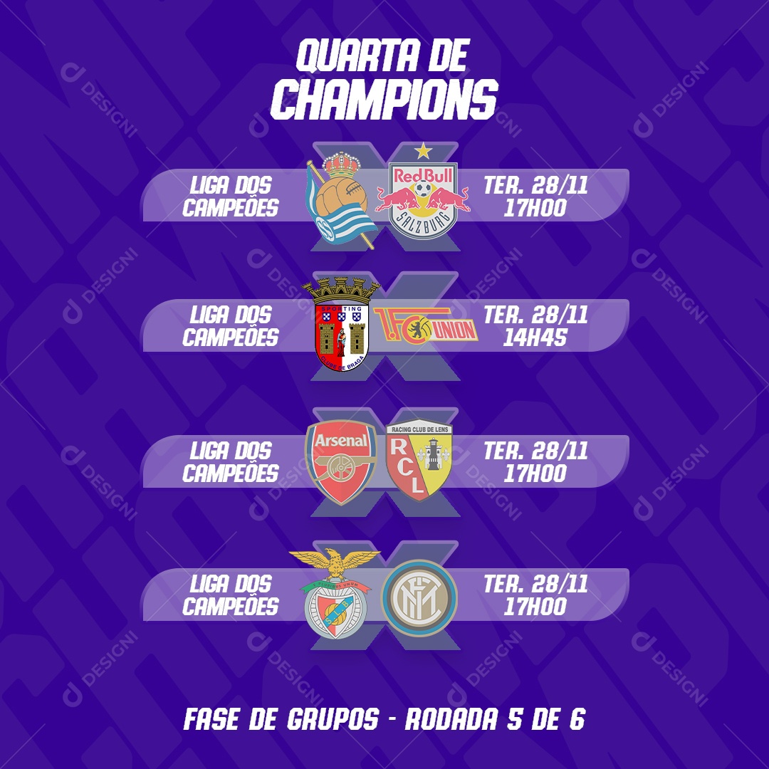 Social Media Flyer Quarta De Champions Fase De Grupos PSD Editável