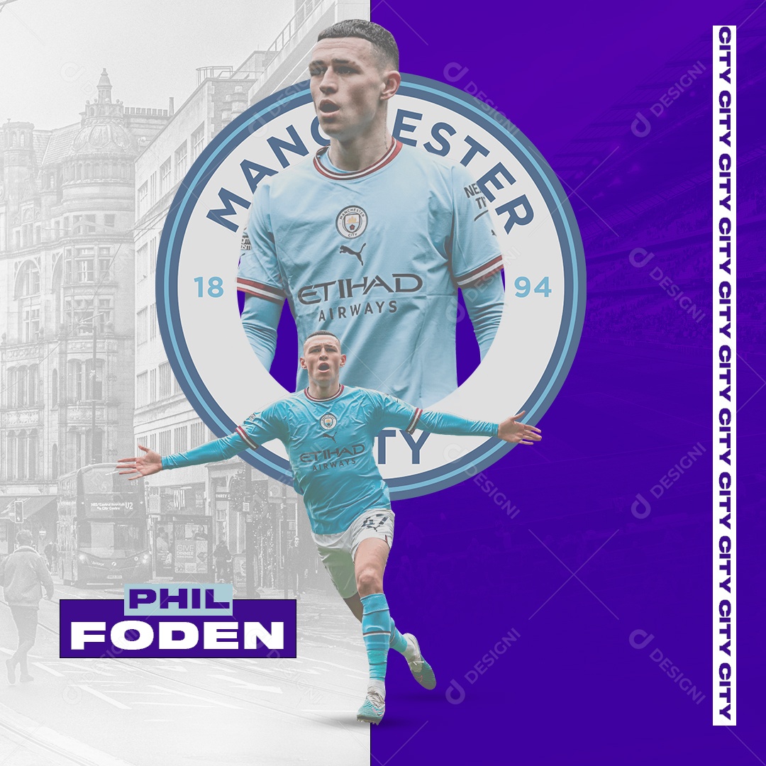 Flyer Futebol Manchester City Phil Foden Social Media PSD Editável