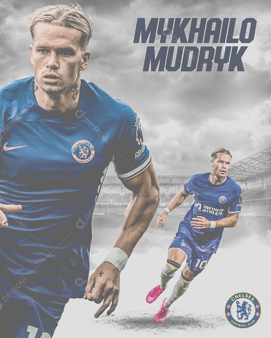 Flyer Futebol Mykhailo Mudayk Chelsea Social Media PSD Editável