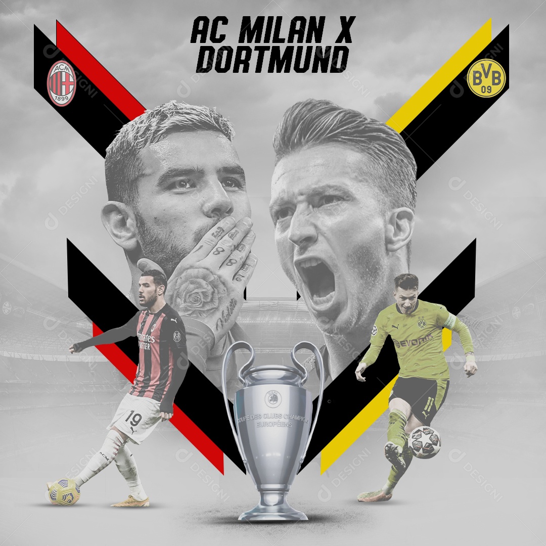 Social Media Flyer Milan X Borussia Dortmund PSD Editável