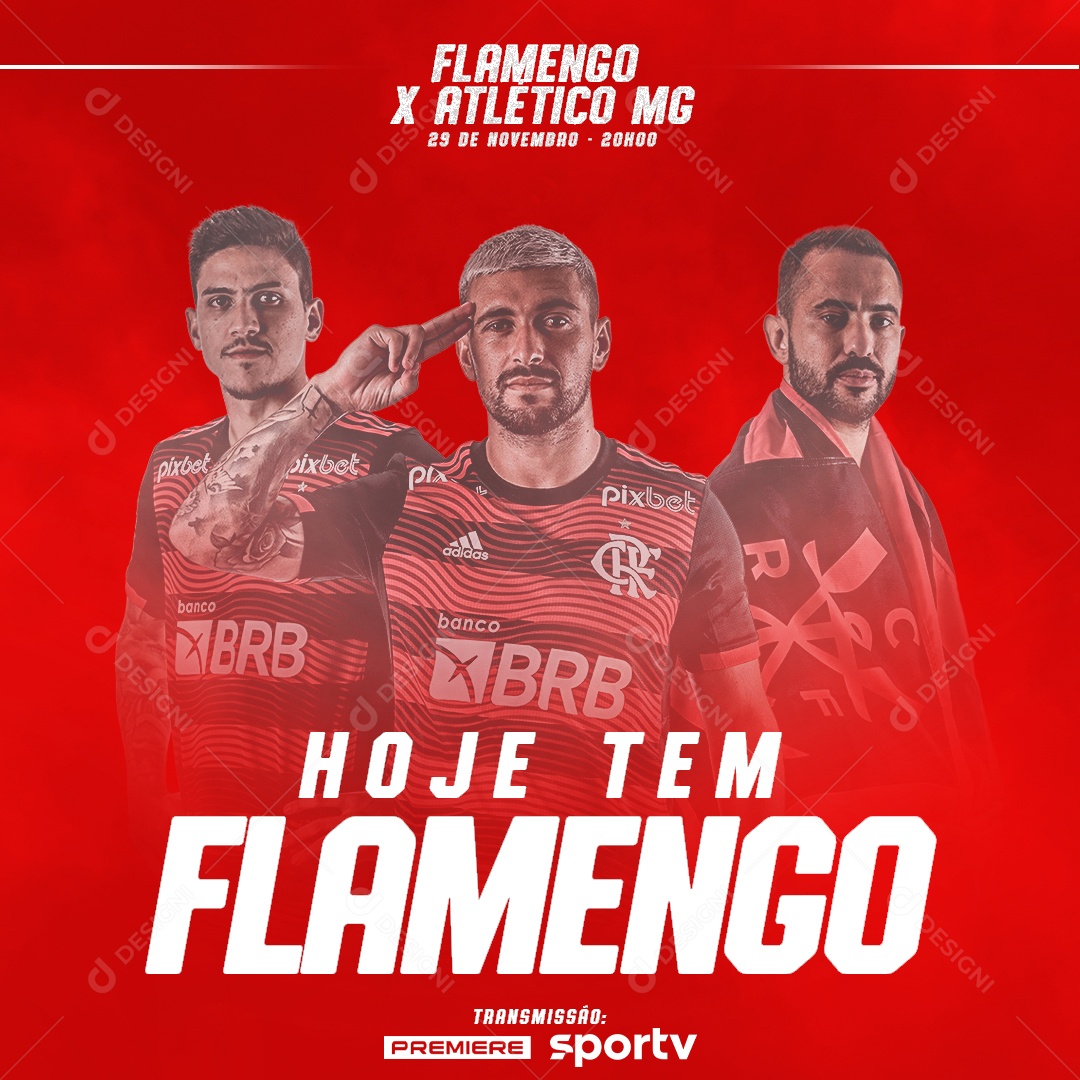 Social Media Flyer Flamengo X Atlético Mineiro Hoje Tem Flamengo PSD Editável