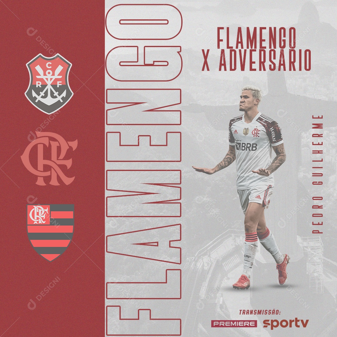 Social Media Flyer Futebol Flamengo X Adversário Pedro PSD Editável