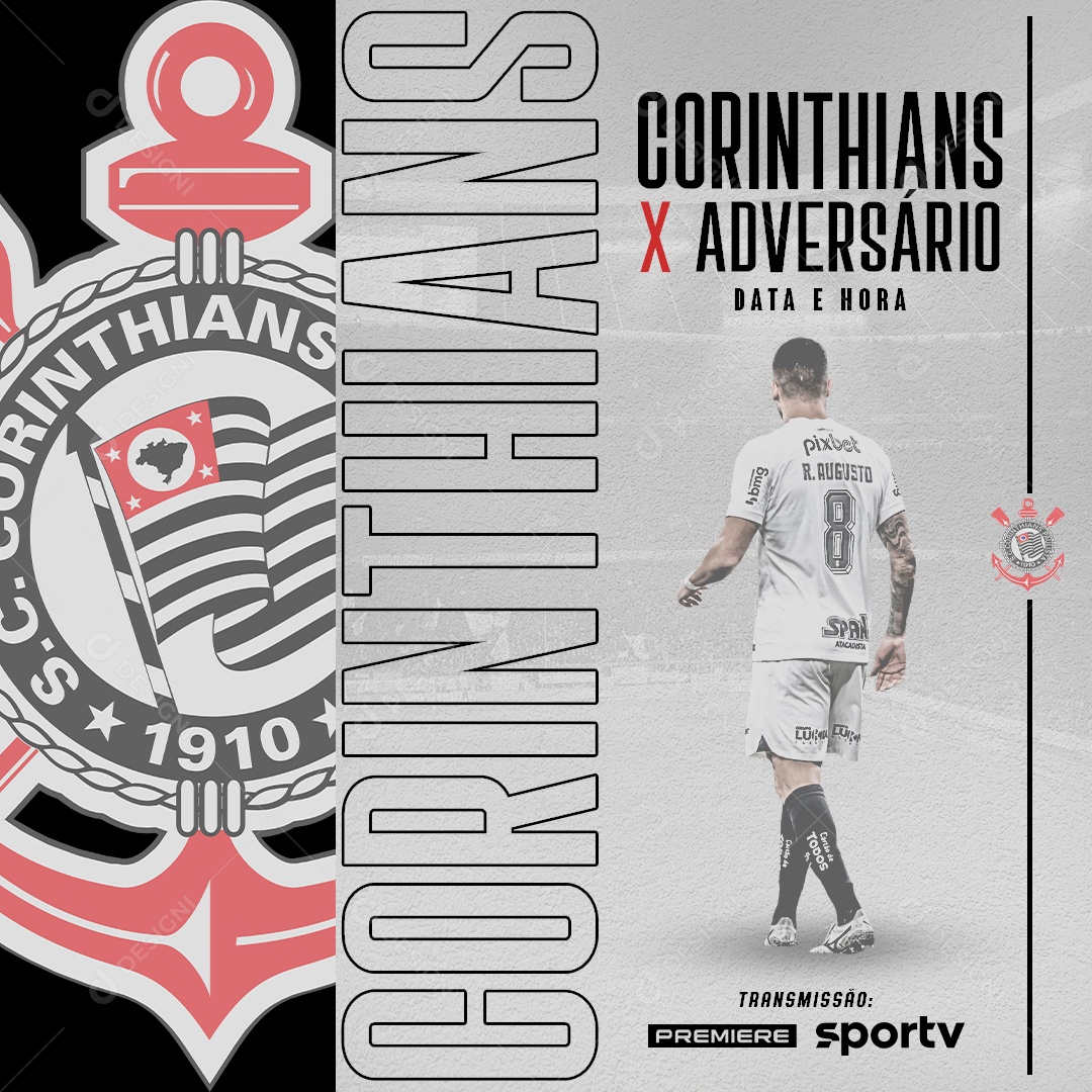 Social Media Flyer Corinthians X Adversário Futebol PSD Editável