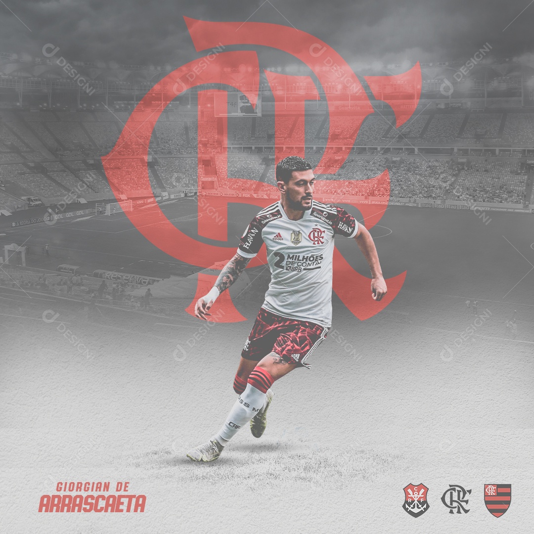 Social Media Flyer Futebol Giogian De Arrascaeta Flamengo PSD Editável