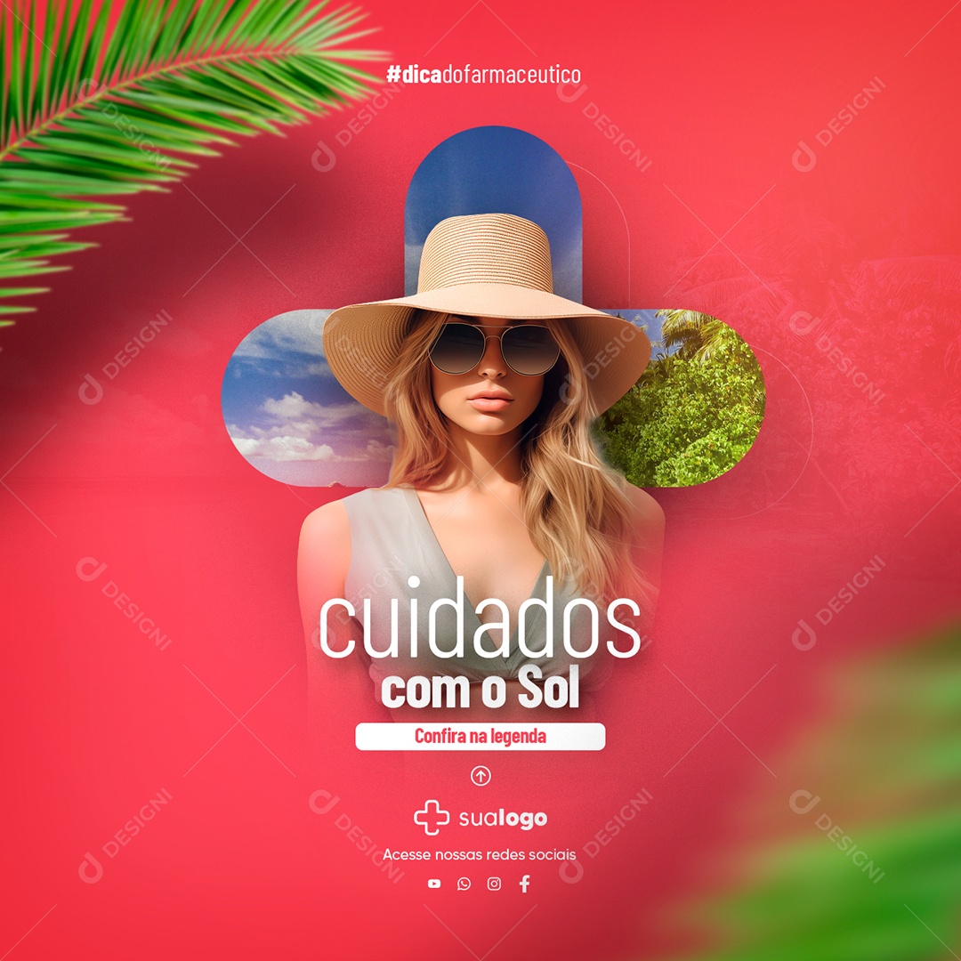 Farmácia Cuidados Com o Sol Confira na Legenda Social Media PSD Editável