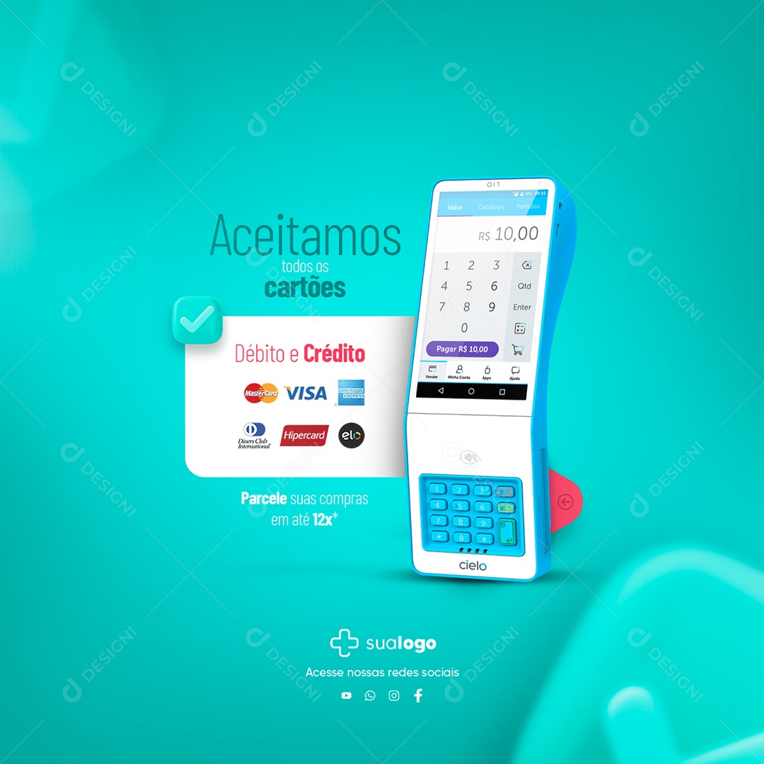 Farmácia Aceitamos Cartões Débito e Crédito Social Media PSD Editável