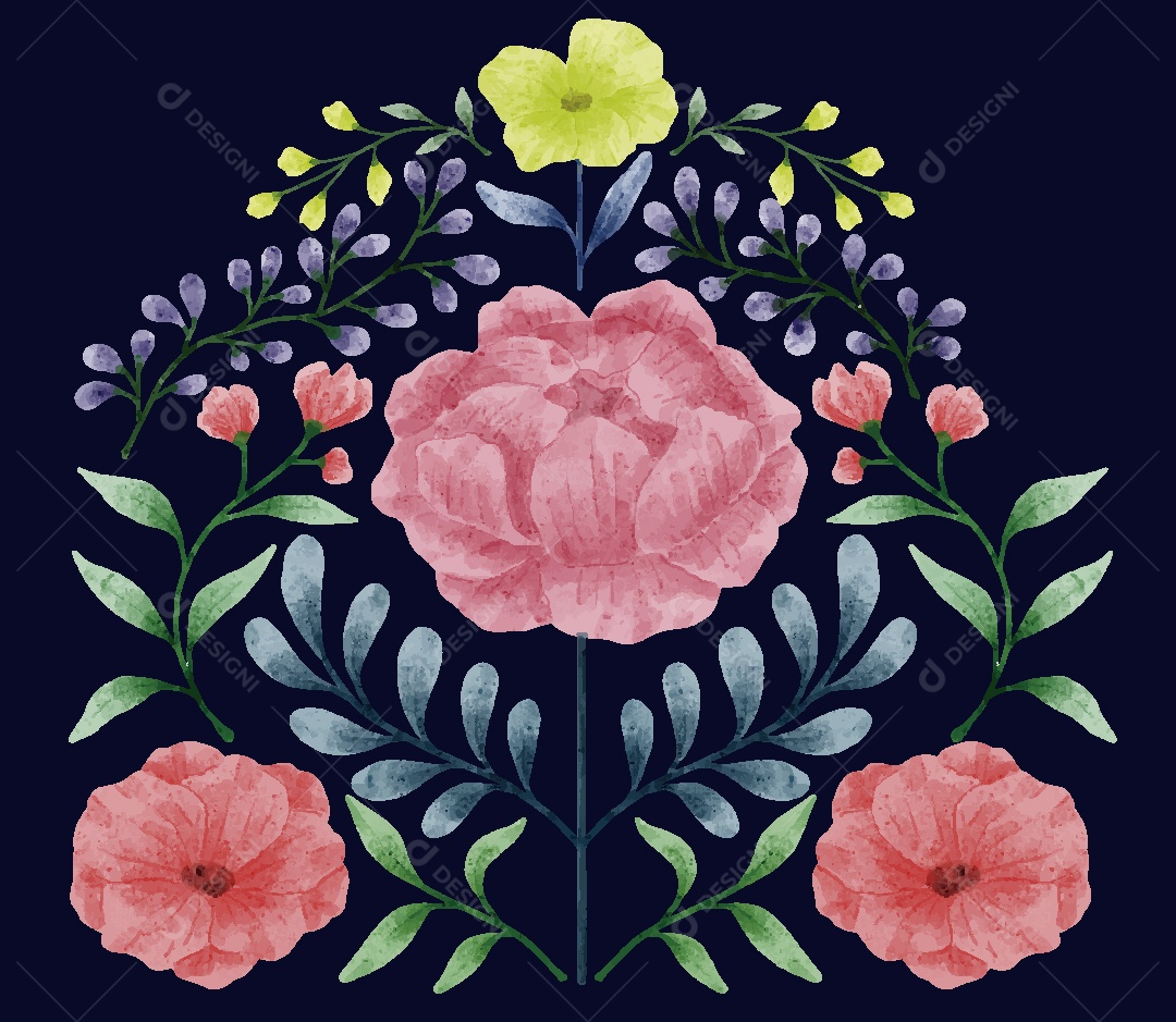 Conjunto de Flores em Aquarelas Ilustrações Vetor EPS