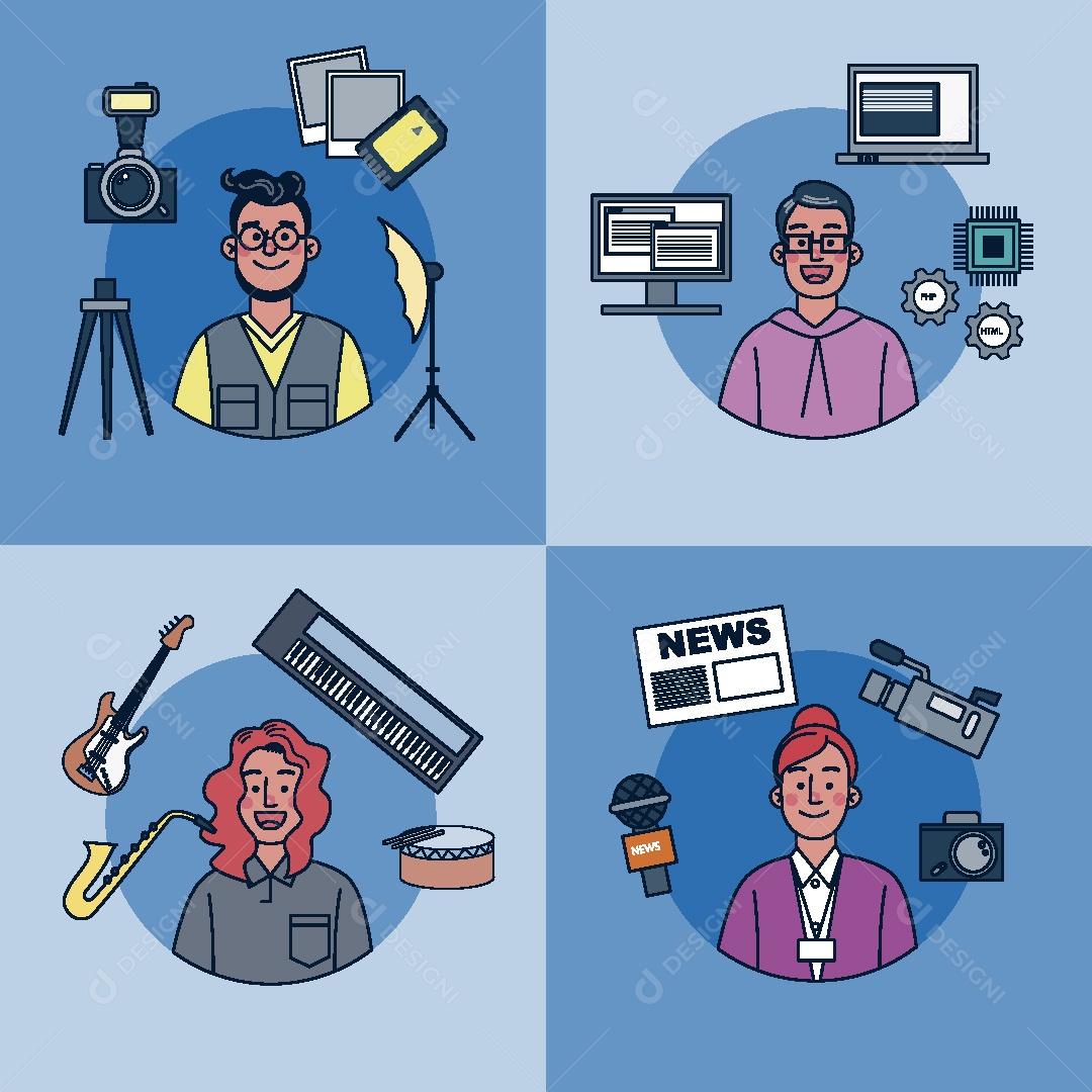 Varias Profissões Ilustração Vetor EPS