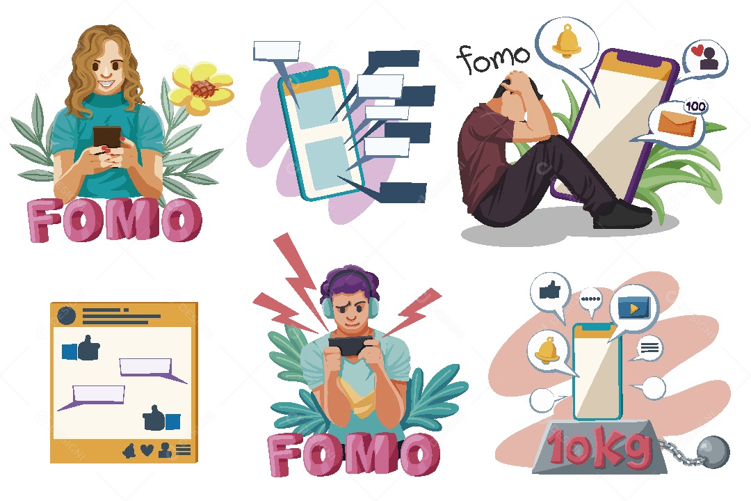 Geração Moderna Fomo vs Jomo Ilustração Vetor EPS