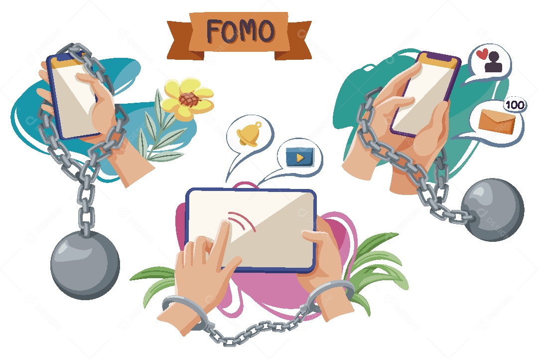 Geração Moderna Fomo vs Jomo Ilustração Vetor EPS