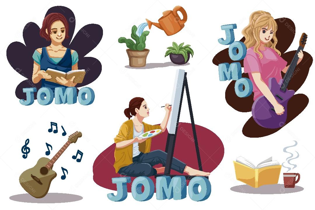 Geração Moderna Fomo vs Jomo Ilustração Vetor EPS